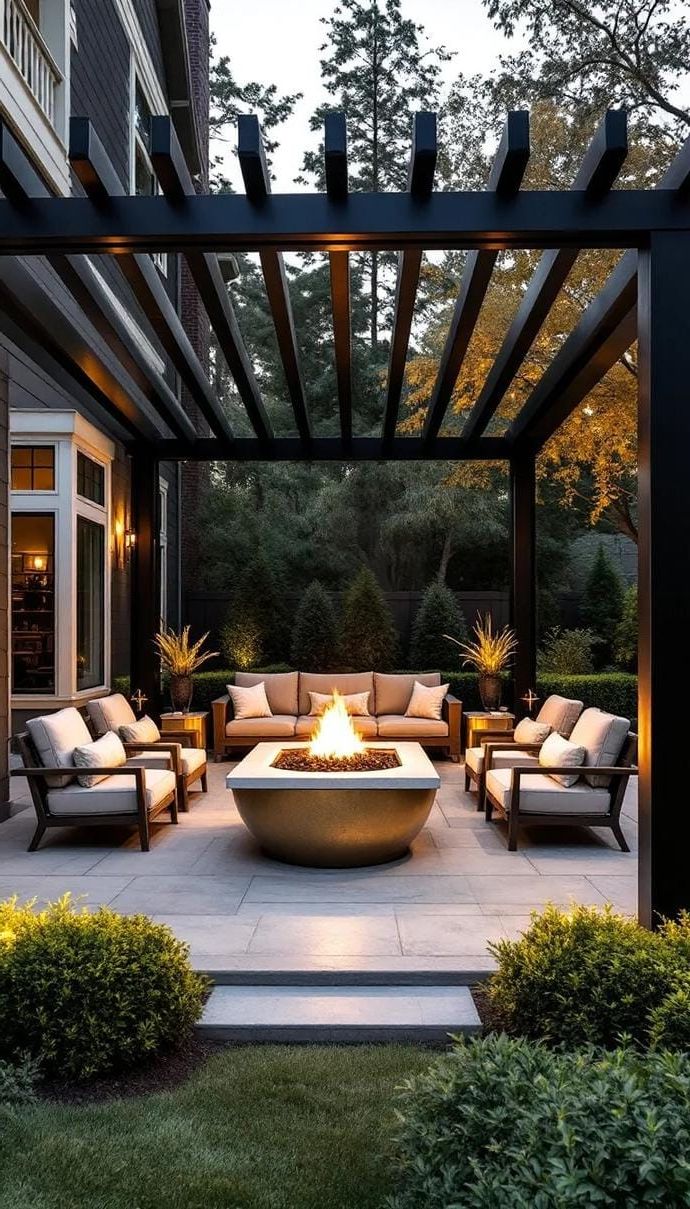 21. Black Pergola Centered Around a Fire Pit - photo 3