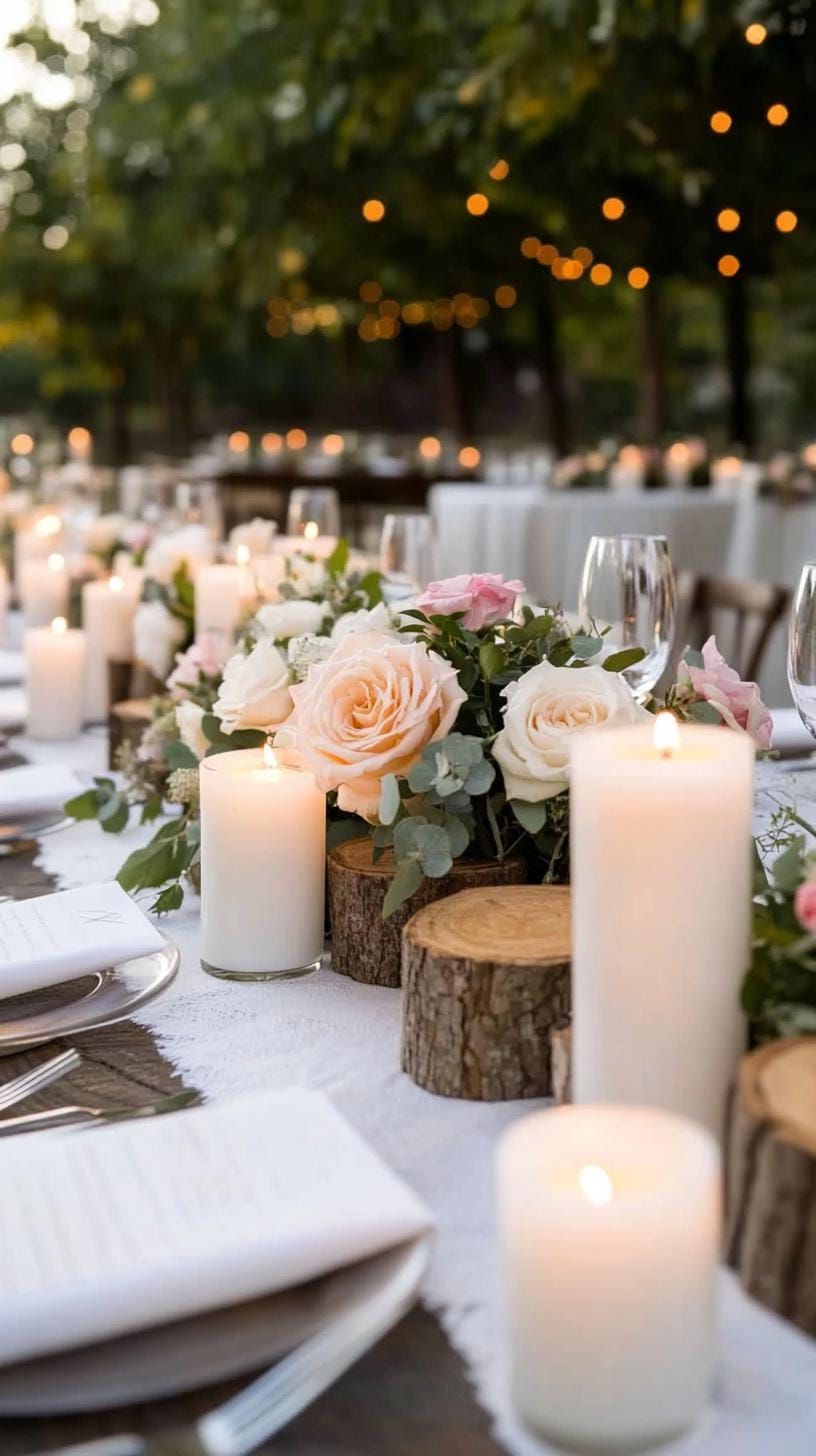 9. Wooden Log Table Centerpieces With Candle Clusters - photo 2