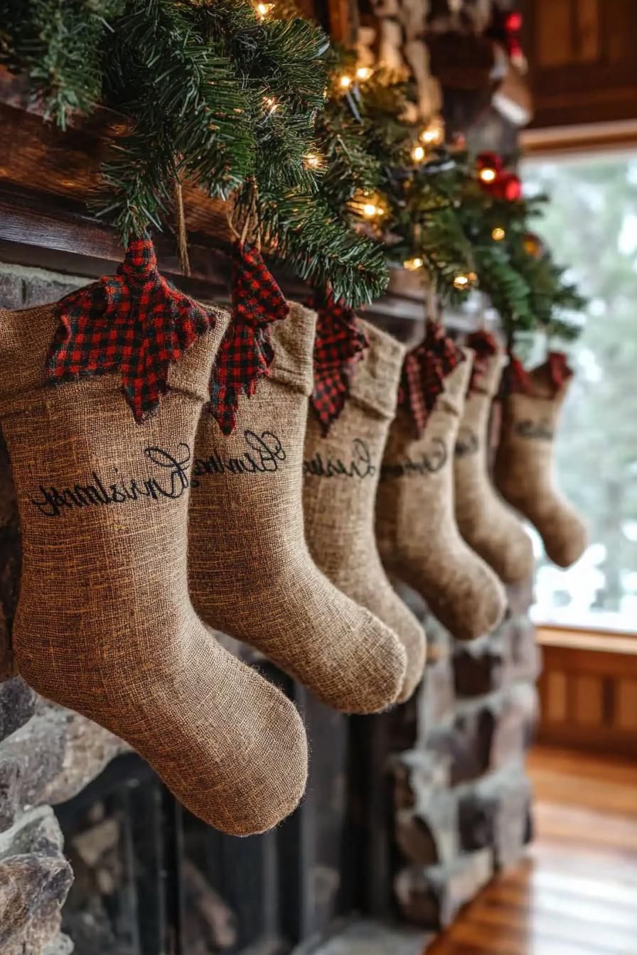 2. DIY Burlap Stockings With Embroidery