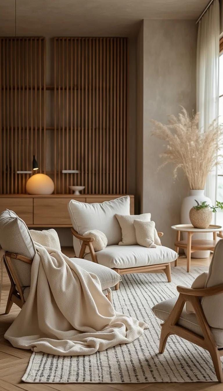 1. Neutral Furniture With Textured Fabrics and Wood