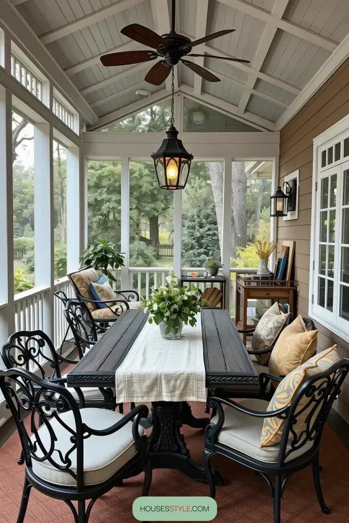 A Cozy Spot: Enjoy Dining Outdoors on the Screened Porch.