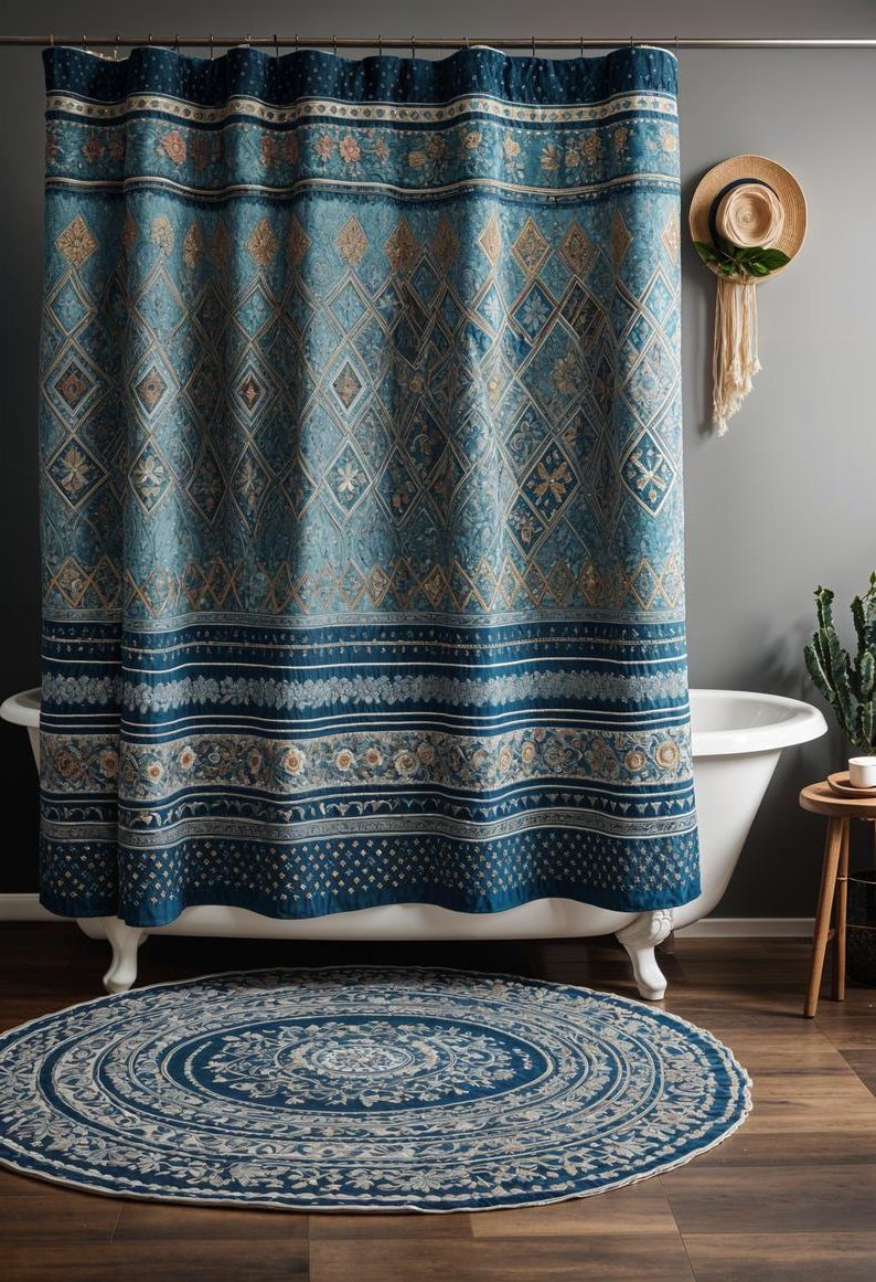 15. Boho Shower Curtains with Embroidery