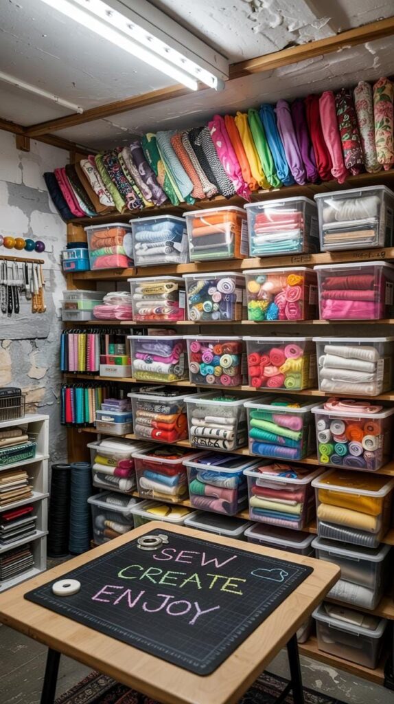 10. Basement Craft Room With Wall-to-Wall Clear Bins - photo 3
