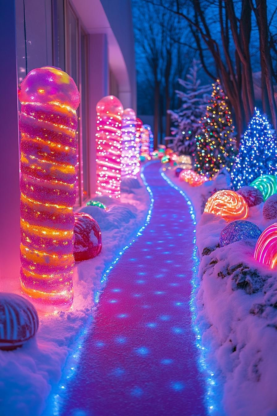 13. Candy-Themed Walkway Lighting