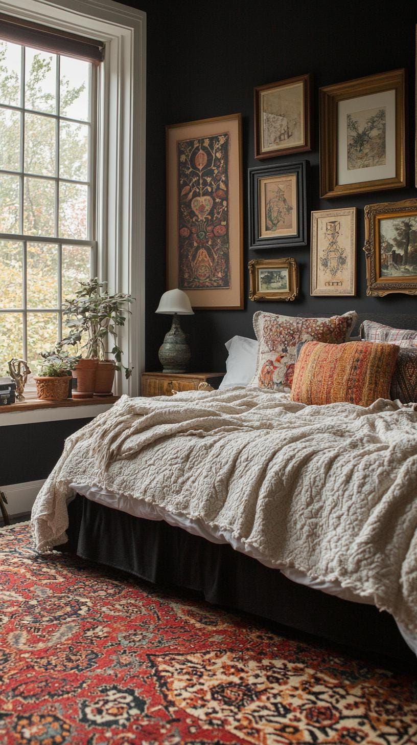 9. Gallery Wall Of Vintage Frames And Boho Accents