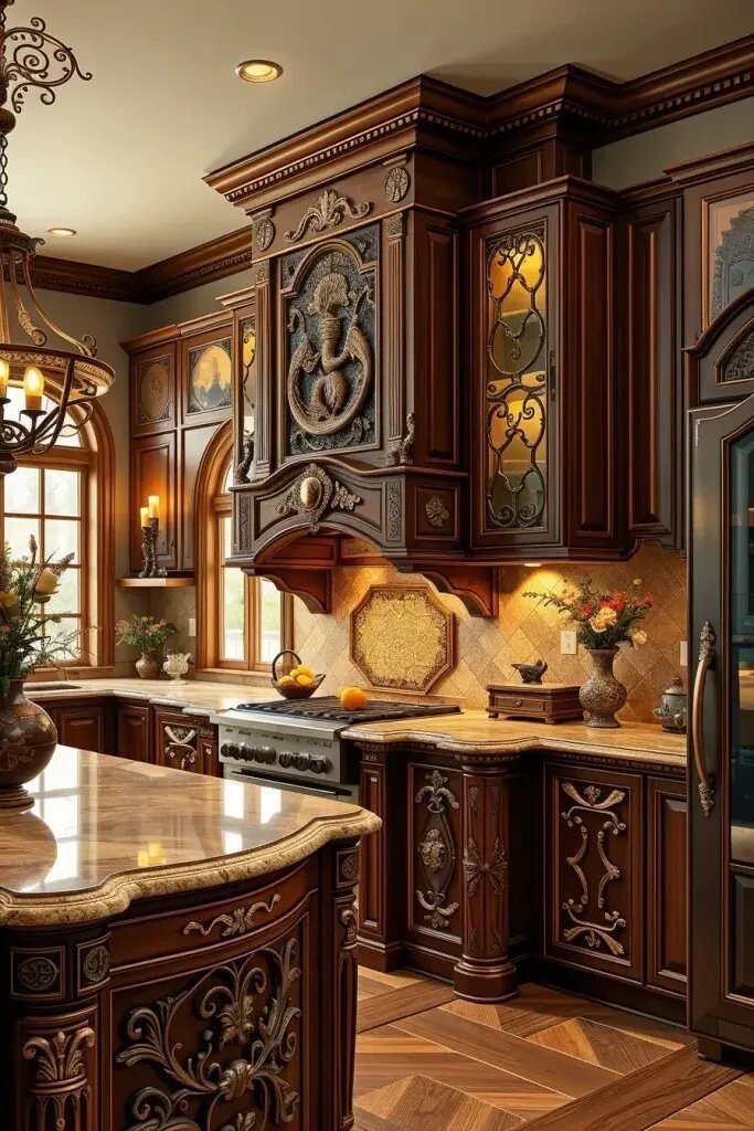 Hand-Carved Wood Cabinets With Artistic Detail - photo 2