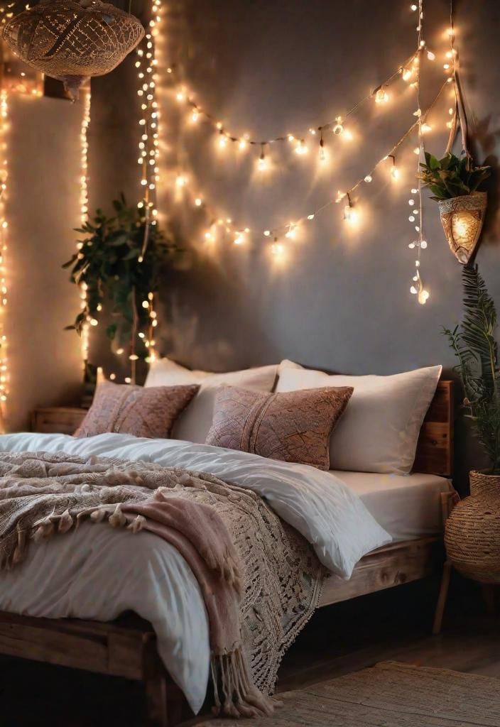 23. Fairy Lights For A Magical Boho Bedroom