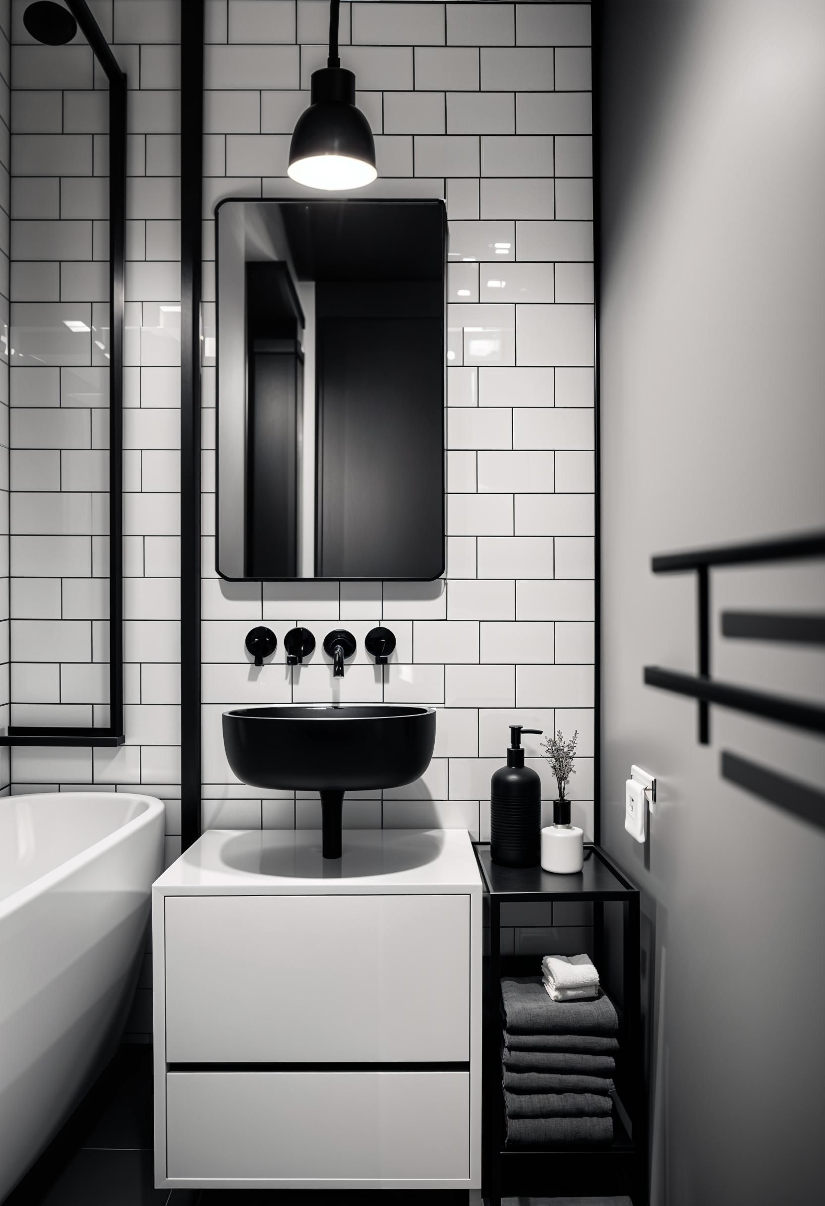 10. Sleek Modern Monochrome Powder Room