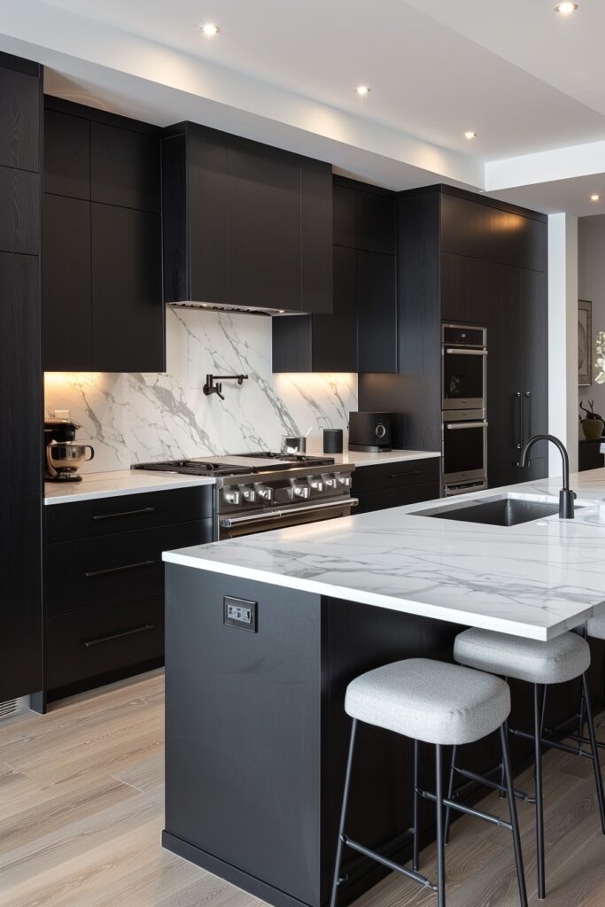 2. Monochrome Kitchen Designs with Sleek Contrast
