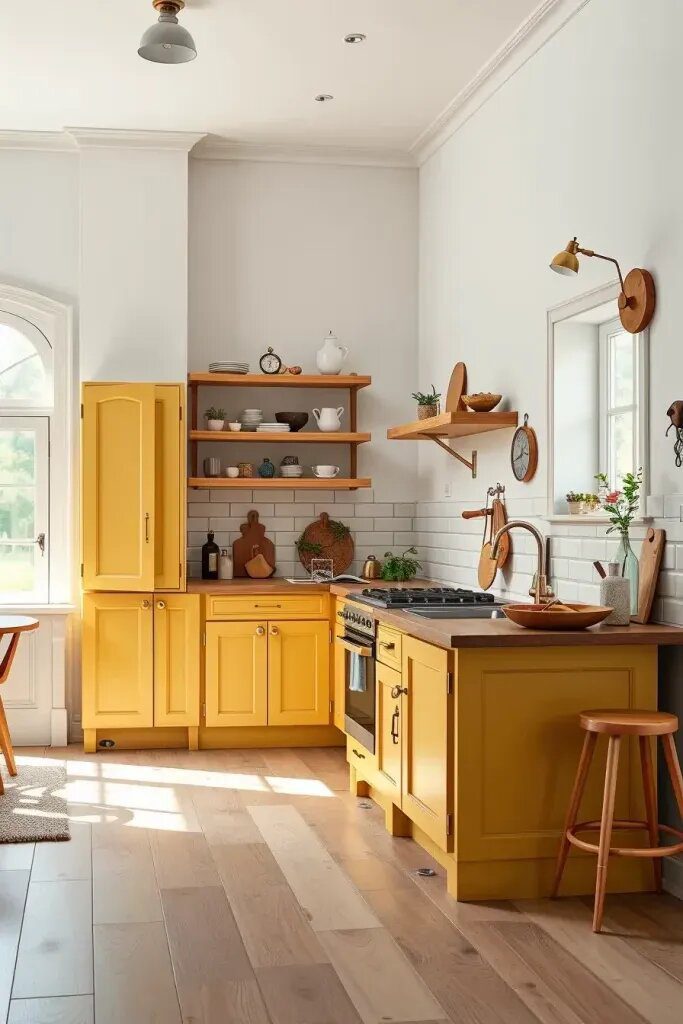 Pairing Yellow Cabinets With Wood Accents