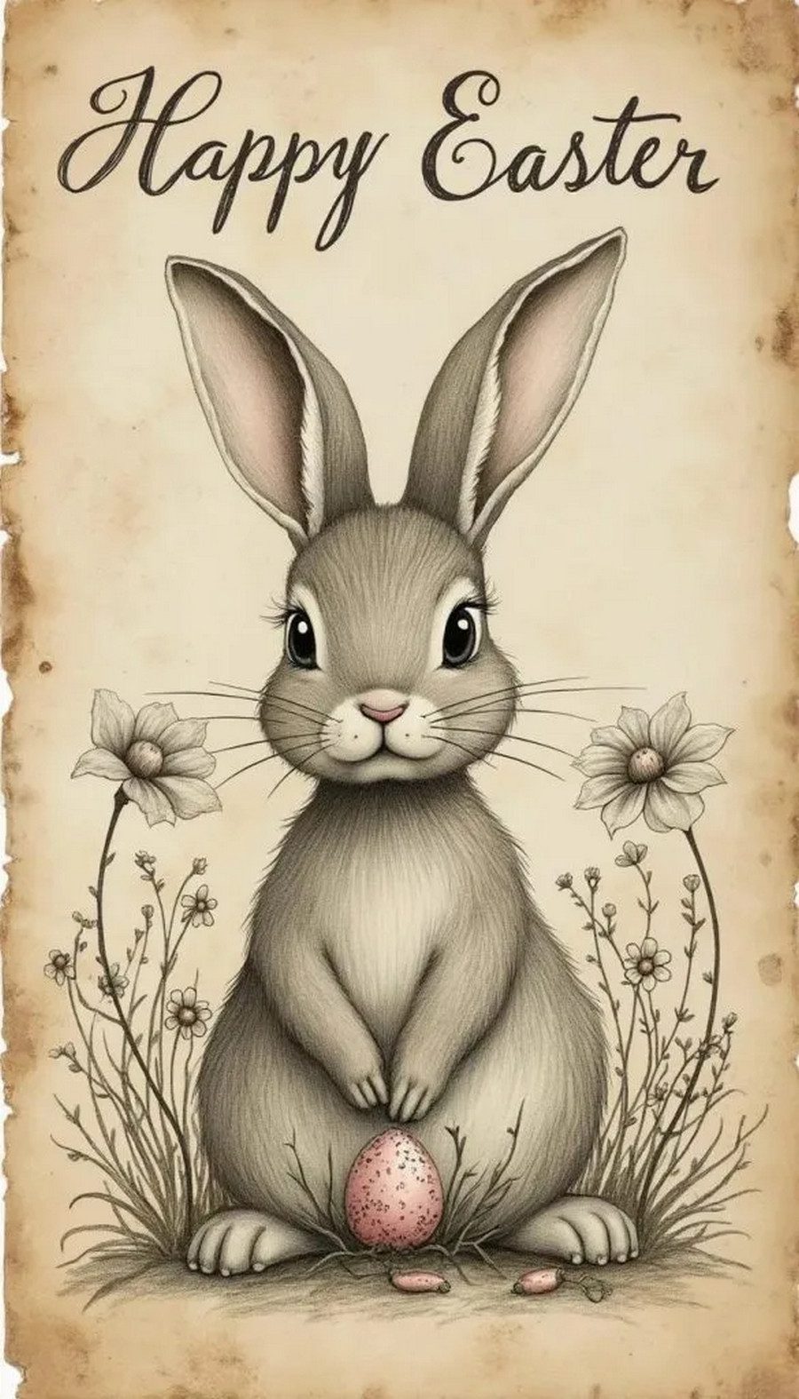 16. Hand-Drawn Bunny Vintage Greeting Card