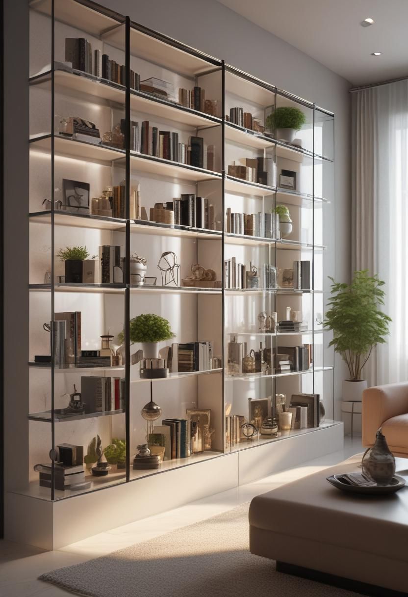 13. Glass Shelves with a Mirrored Backdrop