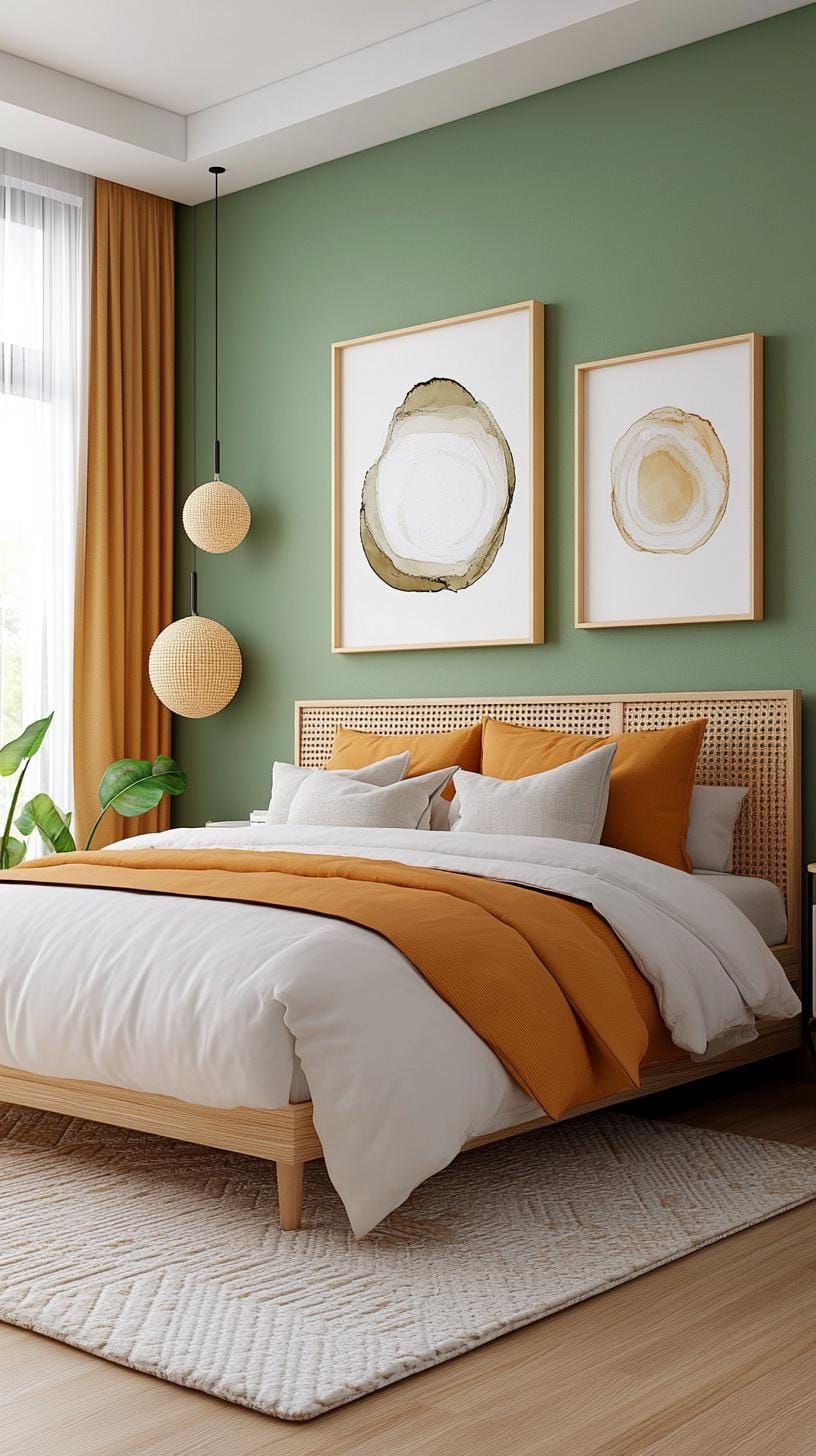 19. Contemporary Bedroom with Bold Sage Green Wall Murals - photo 3