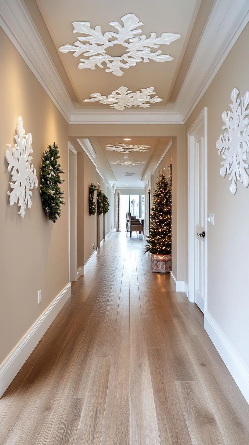 9. Paper snowflakes drifting across neutral hallway walls - photo 3