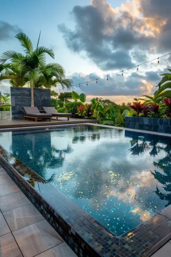 A Semi Inground Pool with a Tropical Feel