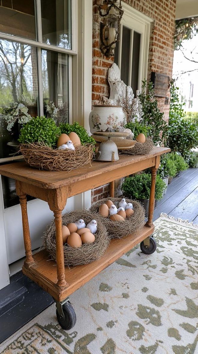 12. Vintage Easter Tea Cart Display