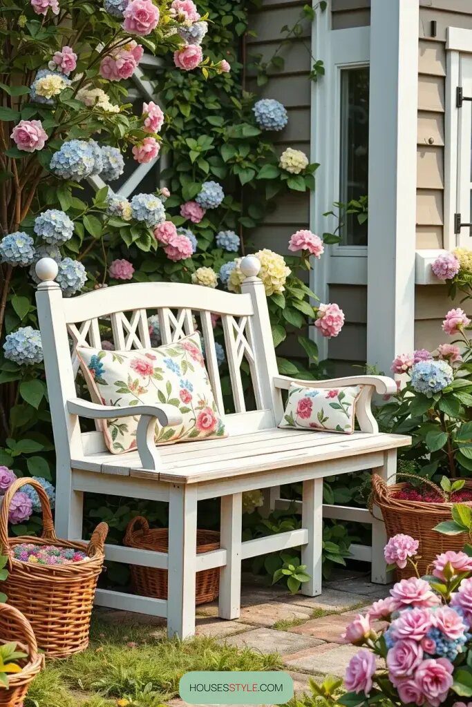 Wooden Benches with Lattice Side Panels