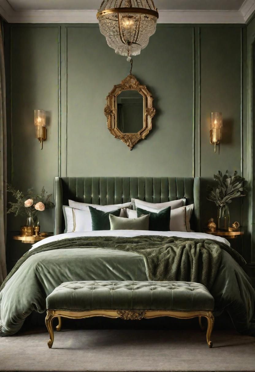 9. Elegant Sage Velvet Headboard Ideas