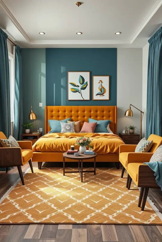Stylish Teal and Mustard Bedroom Pairings