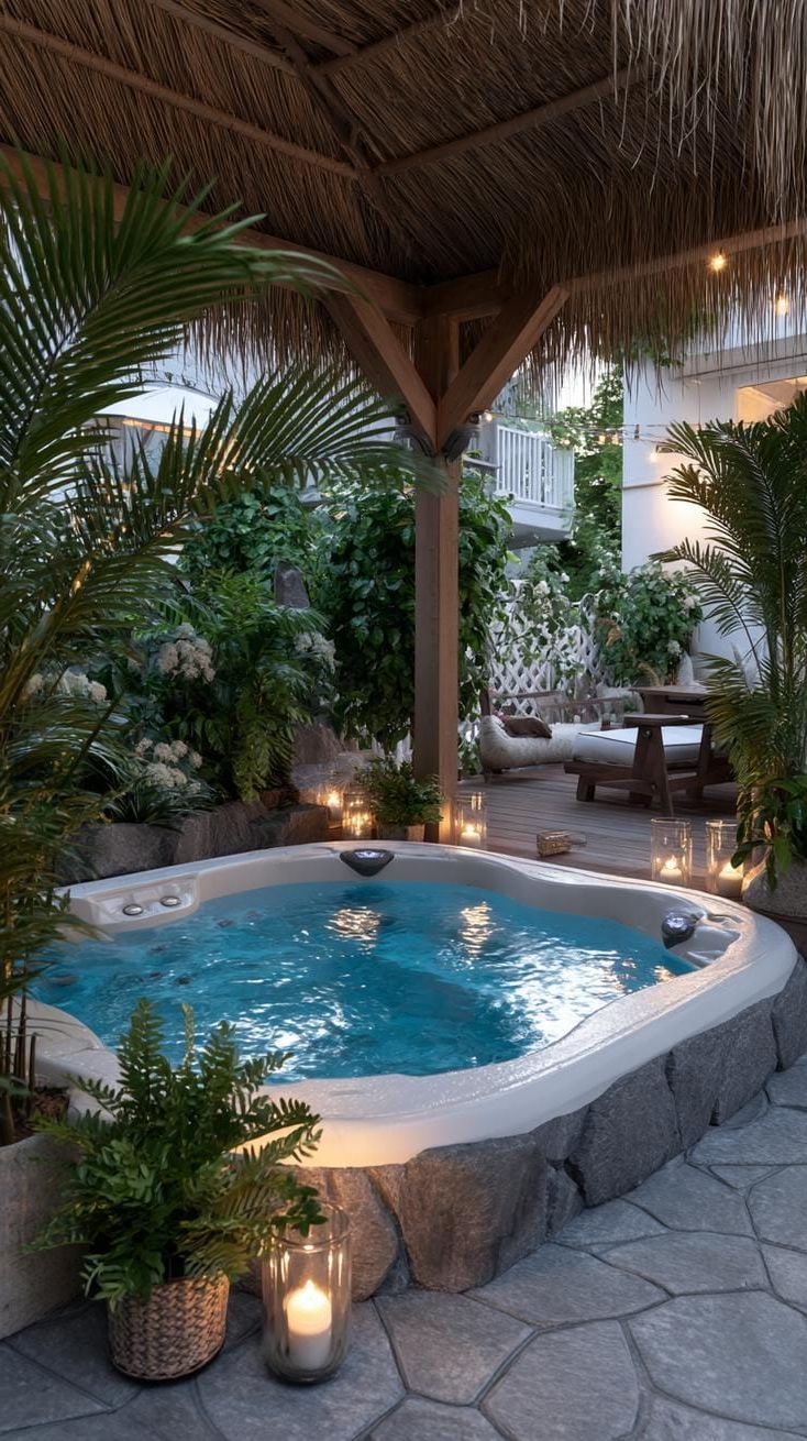 17. Relax in a Hot Tub Oasis with Tropical Plants and Tiki Torches - photo 2