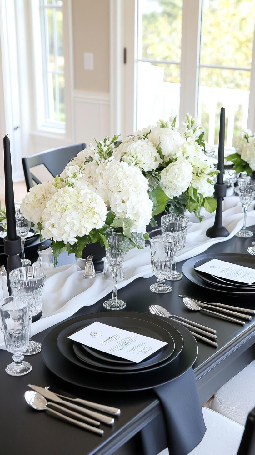 13. Black and White Christmas Table with Moody Tones