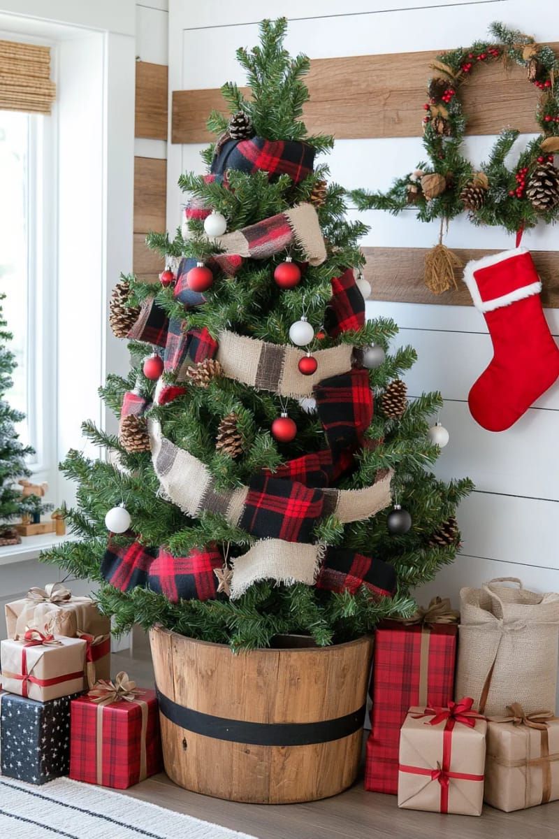 7. DIY fabric scrap garland in plaid and muslin