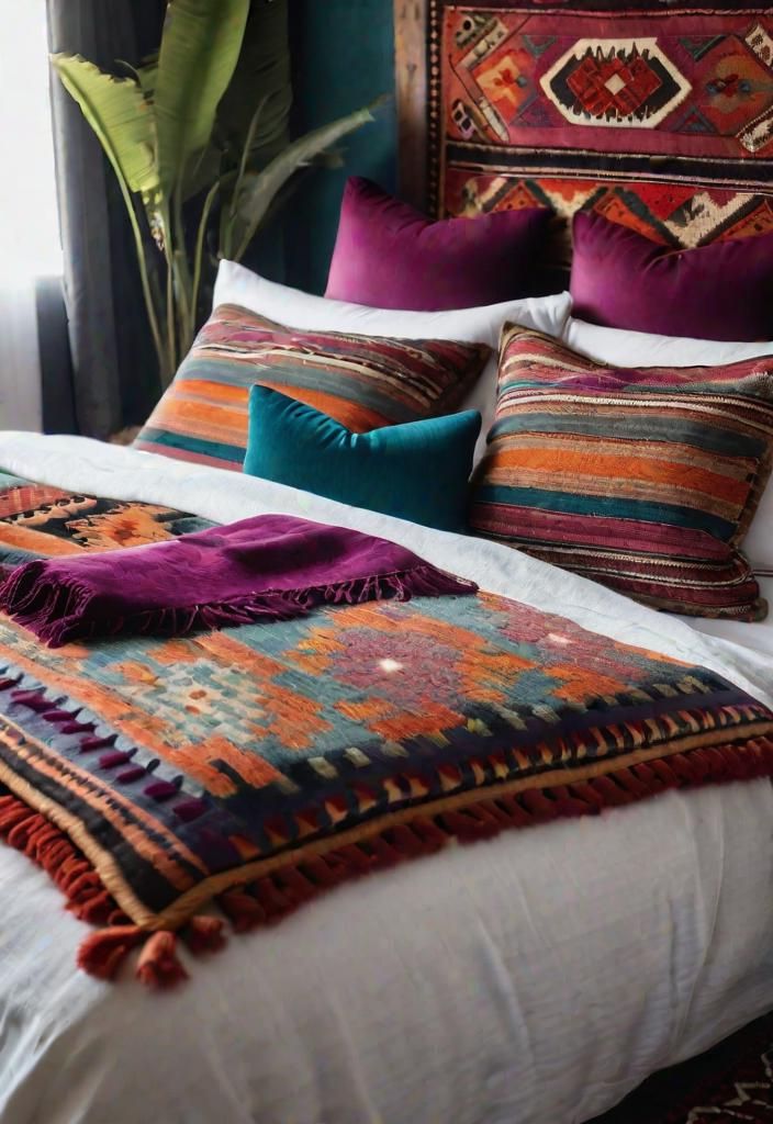 17. Kilim Pillow Ideas For Boho Bedrooms