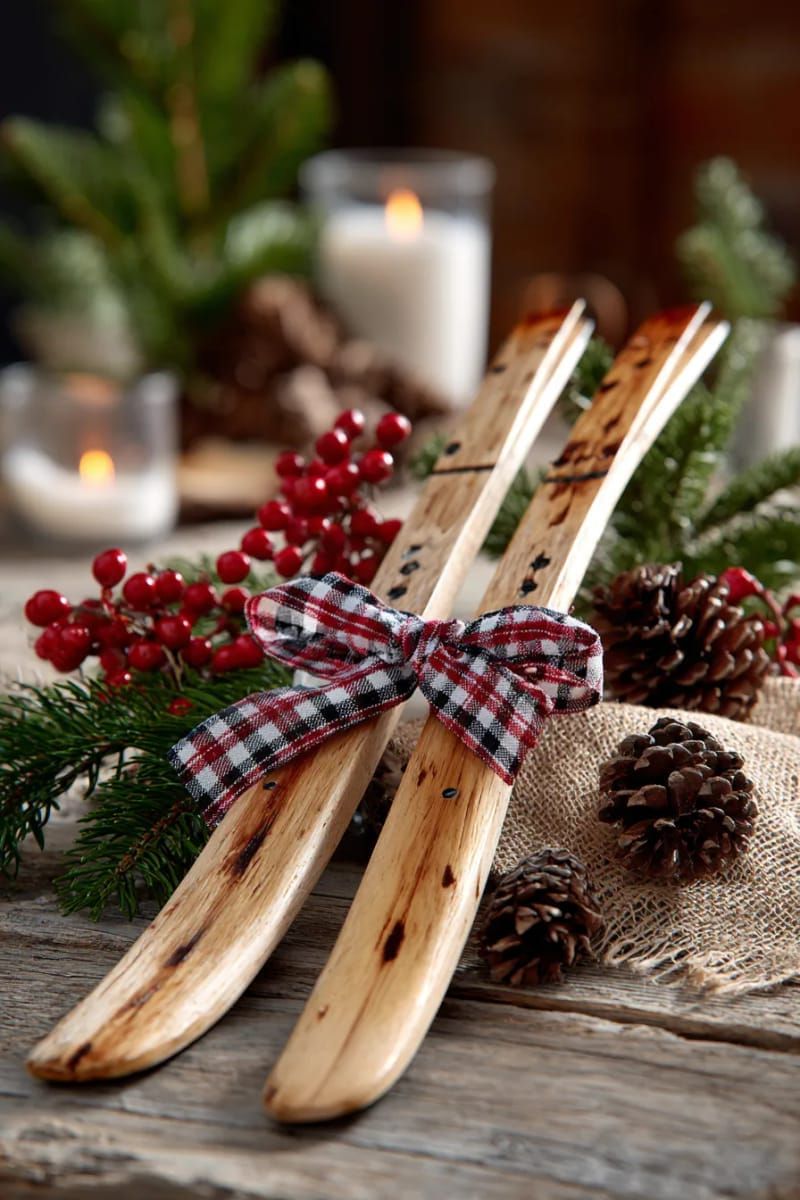 14. Crossed mini wooden skis tied with ribbon - photo 3