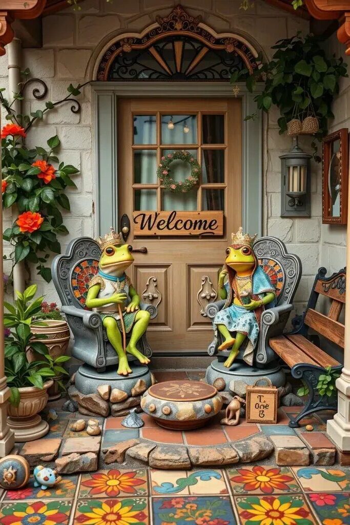 Frog King Statues Seated on Stone Thrones - photo 2