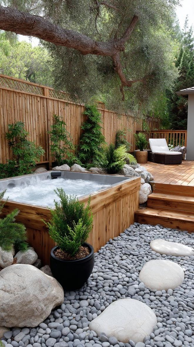 11. Japanese-inspired wood and rock hot tub setup - photo 3