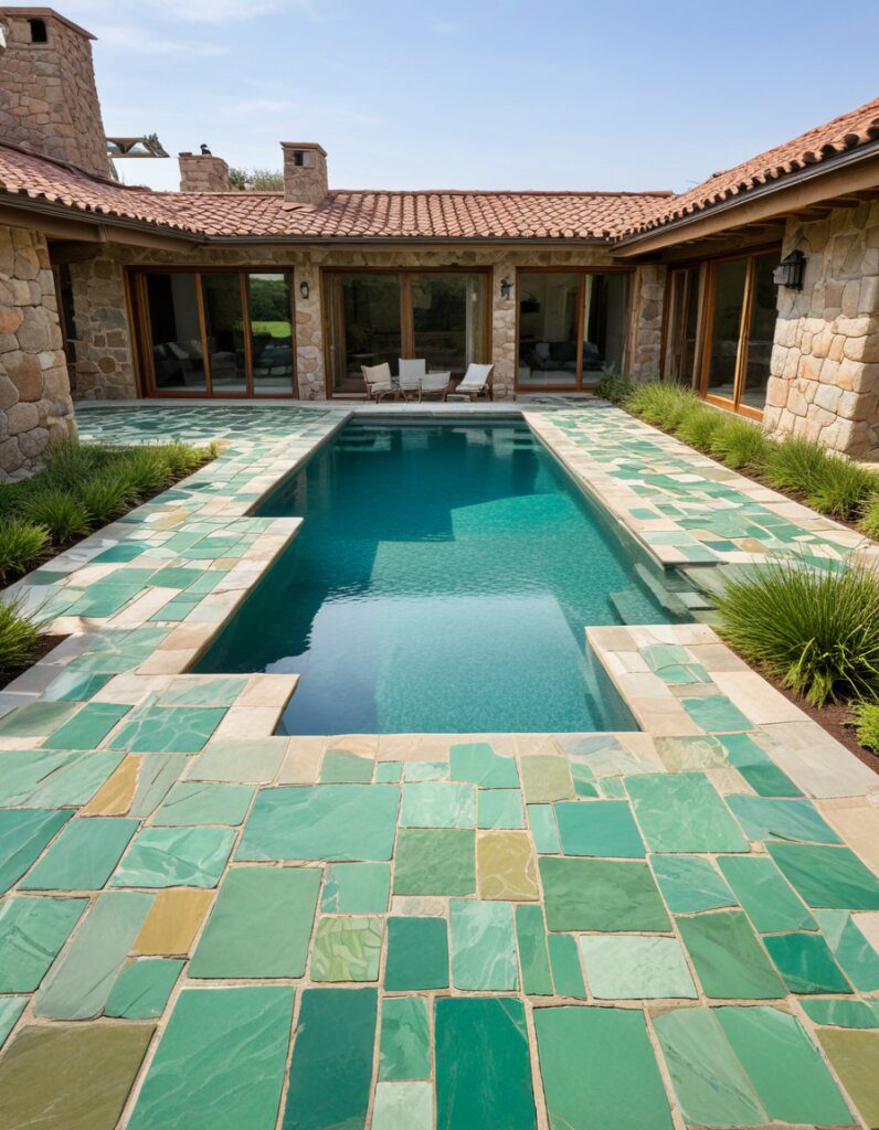 Patterned Stone Accents for Poolside Style