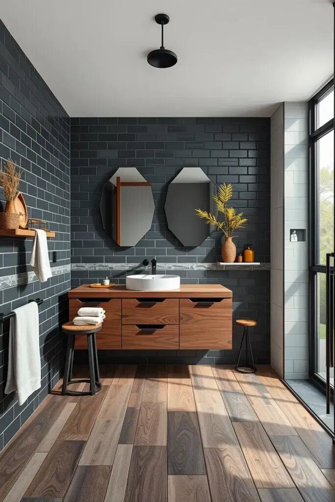 Pairing Black Accents with Wood Tile
