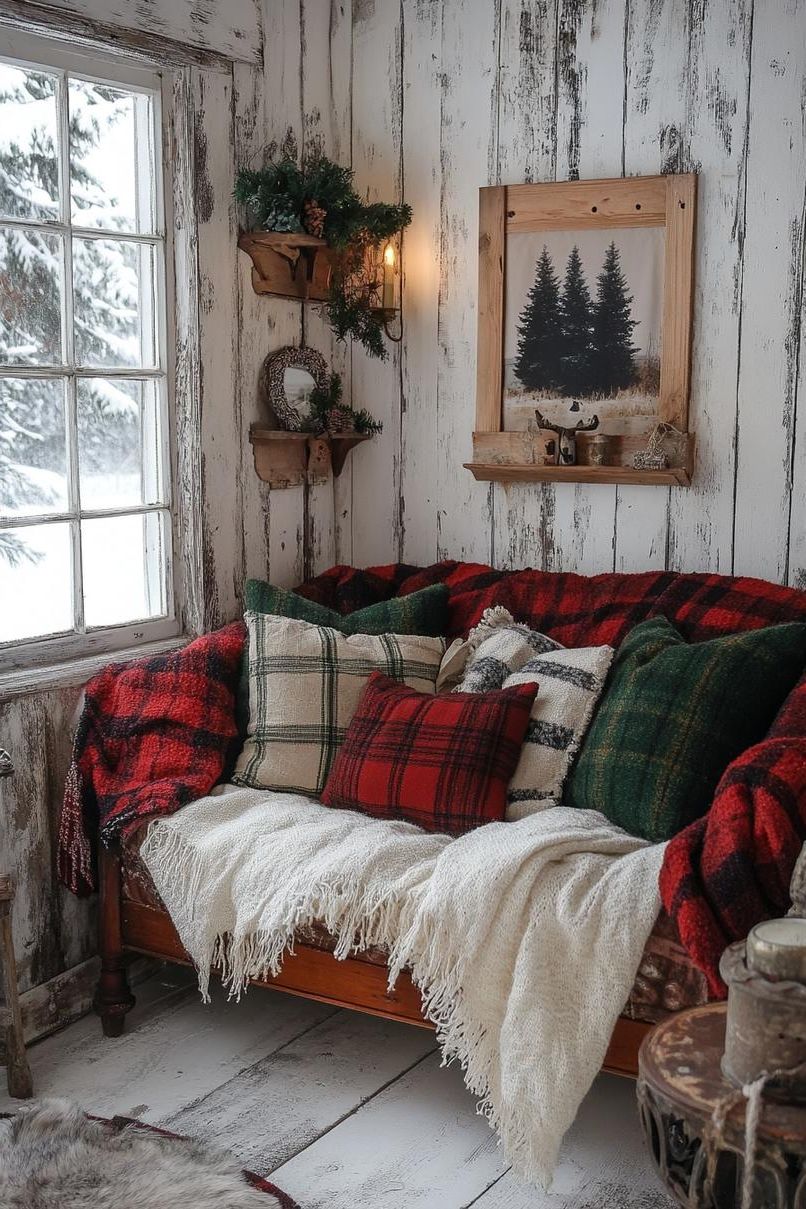 2. Festive Plaid Throws & Pillows