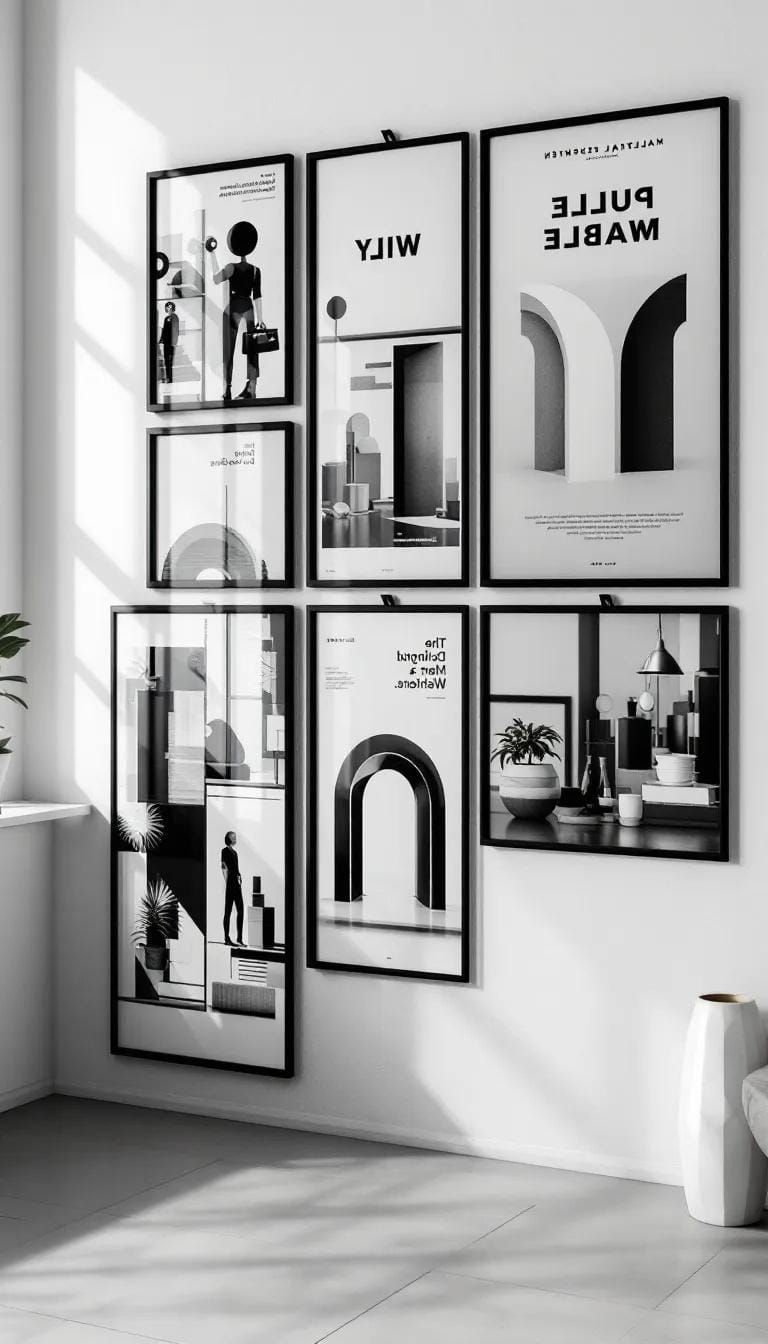 35. Sleek Black Metal Frame Poster Wall
