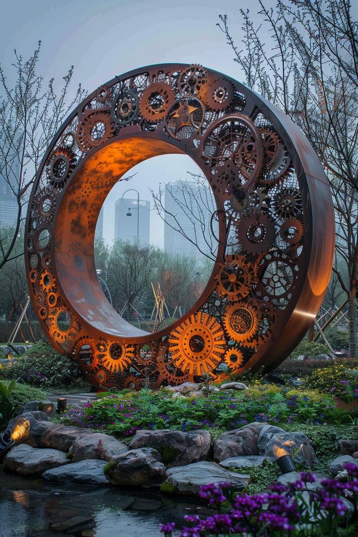 9. Metal Gear Circle Sculptures