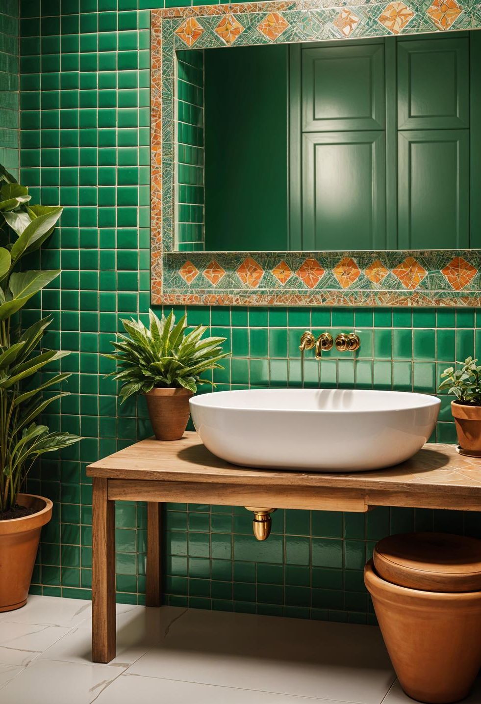 17. Mediterranean-Inspired Green Bathroom Decor