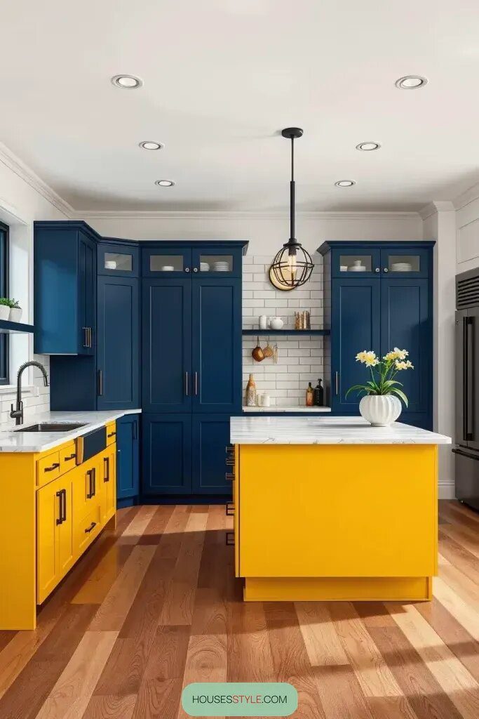 Statement Islands Powered by Bright Yellow Cabinets