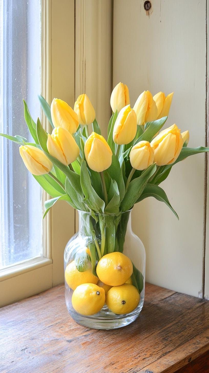 14. Yellow Tulip Bouquet In A Lemon-Filled Vase - photo 2