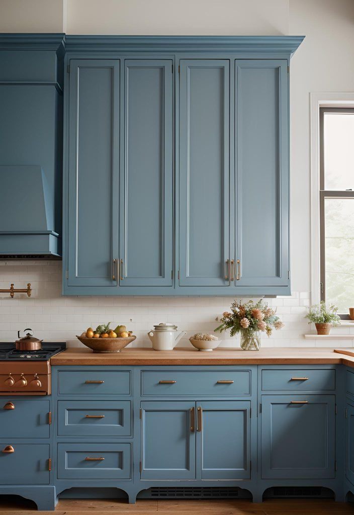 5. Rustic Blue Cabinets with Copper Accents - photo 2