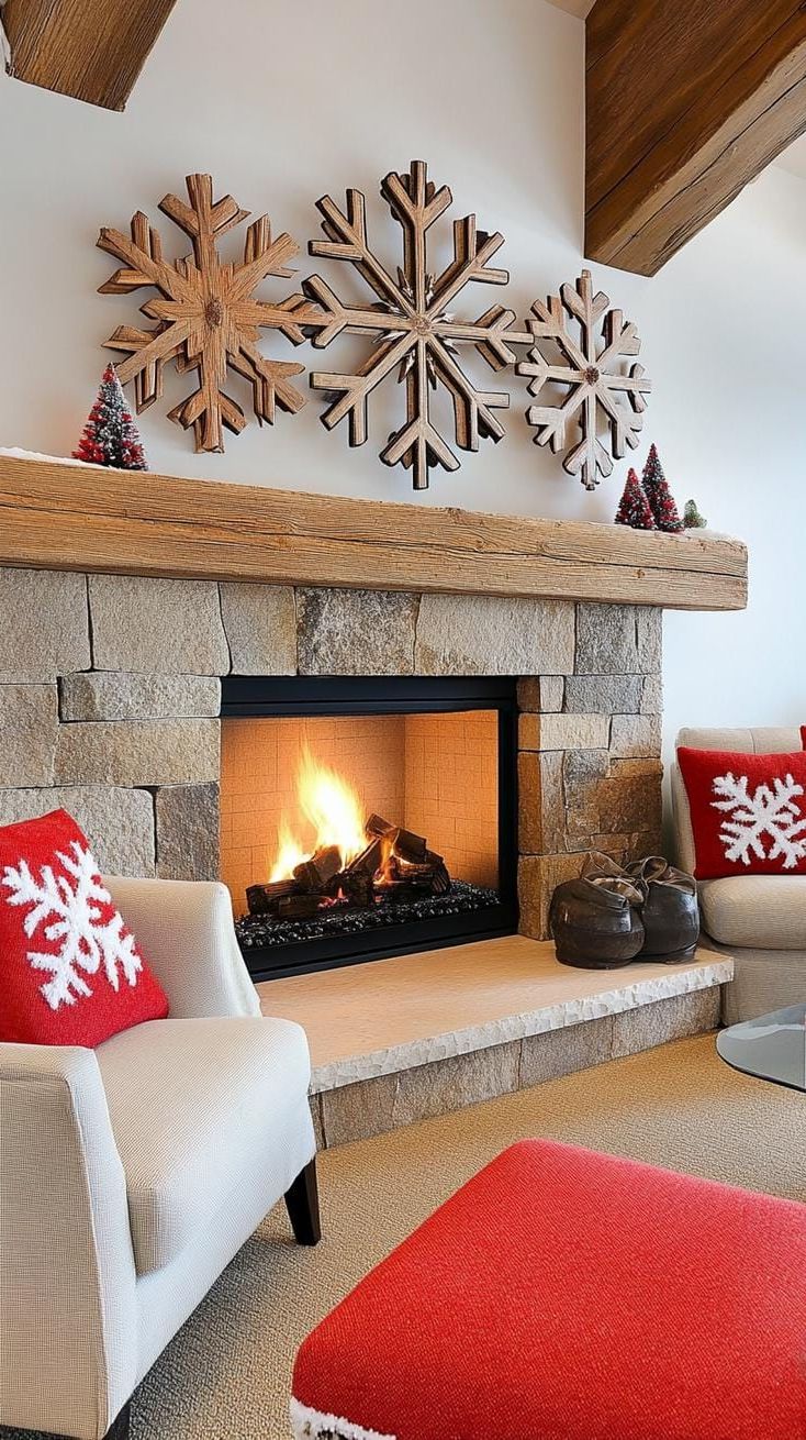 3. Festive Snowflake Mantle Décor Ideas