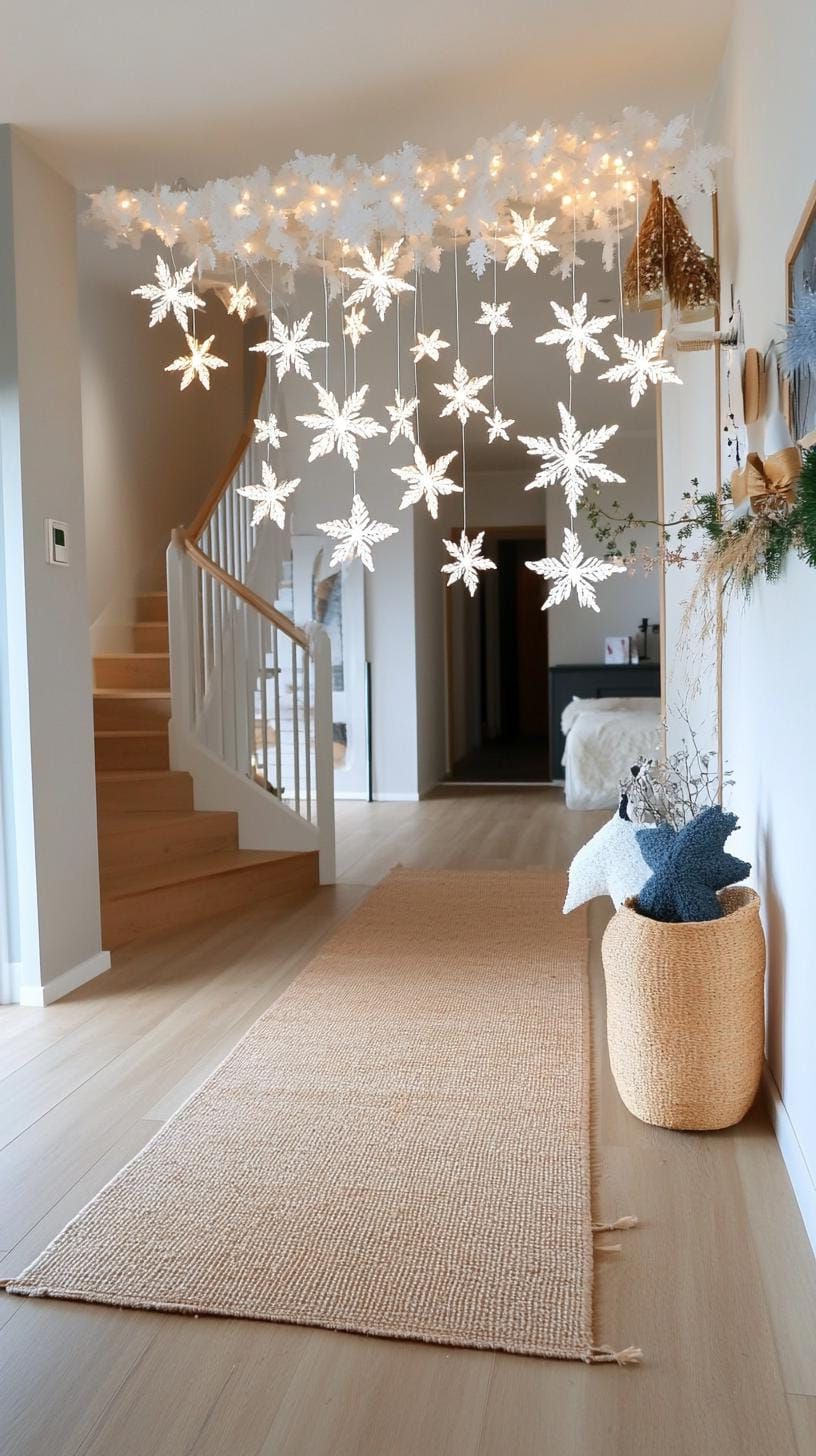 2. White snowflake curtains with a warm LED glow behind them - photo 2