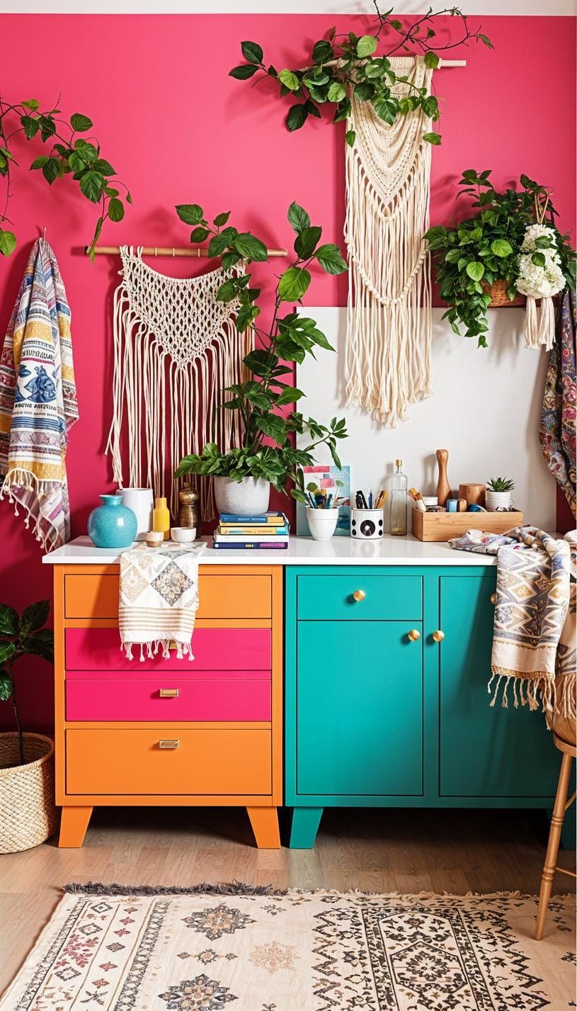 6. Boho Craft Room With Painted Wood Cabinets - photo 3