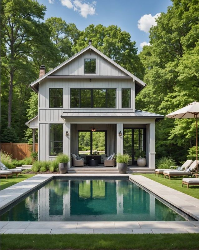 Modern Farmhouse Pool House with Metal Roofing
