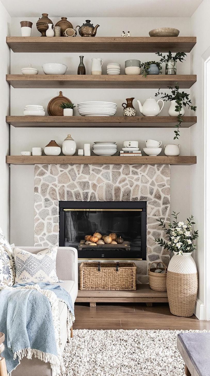 22. Open Shelving Styled with Artisan Pottery - photo 2
