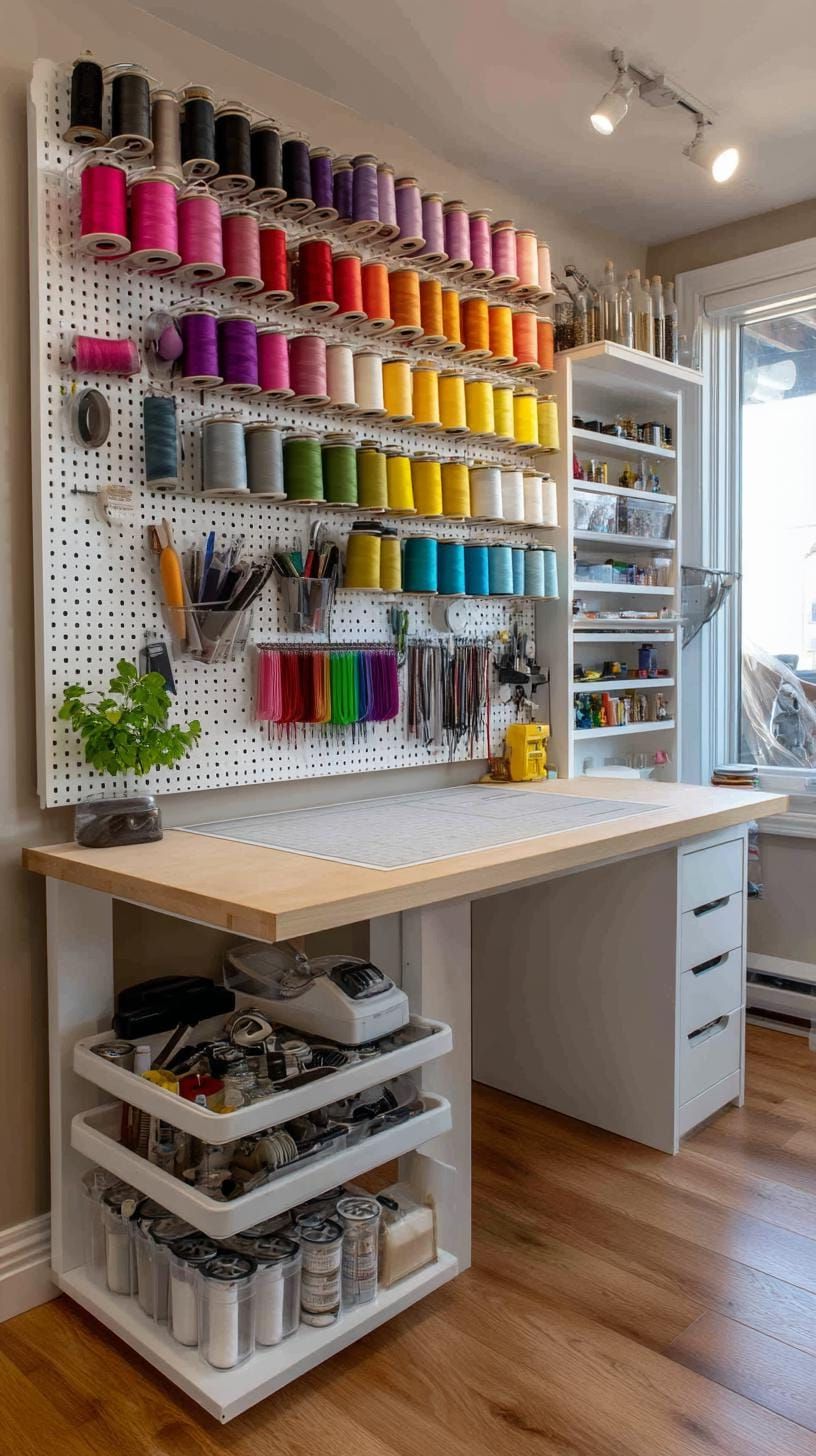1. White Pegboard Wall With Colorful Thread Spools - photo 2