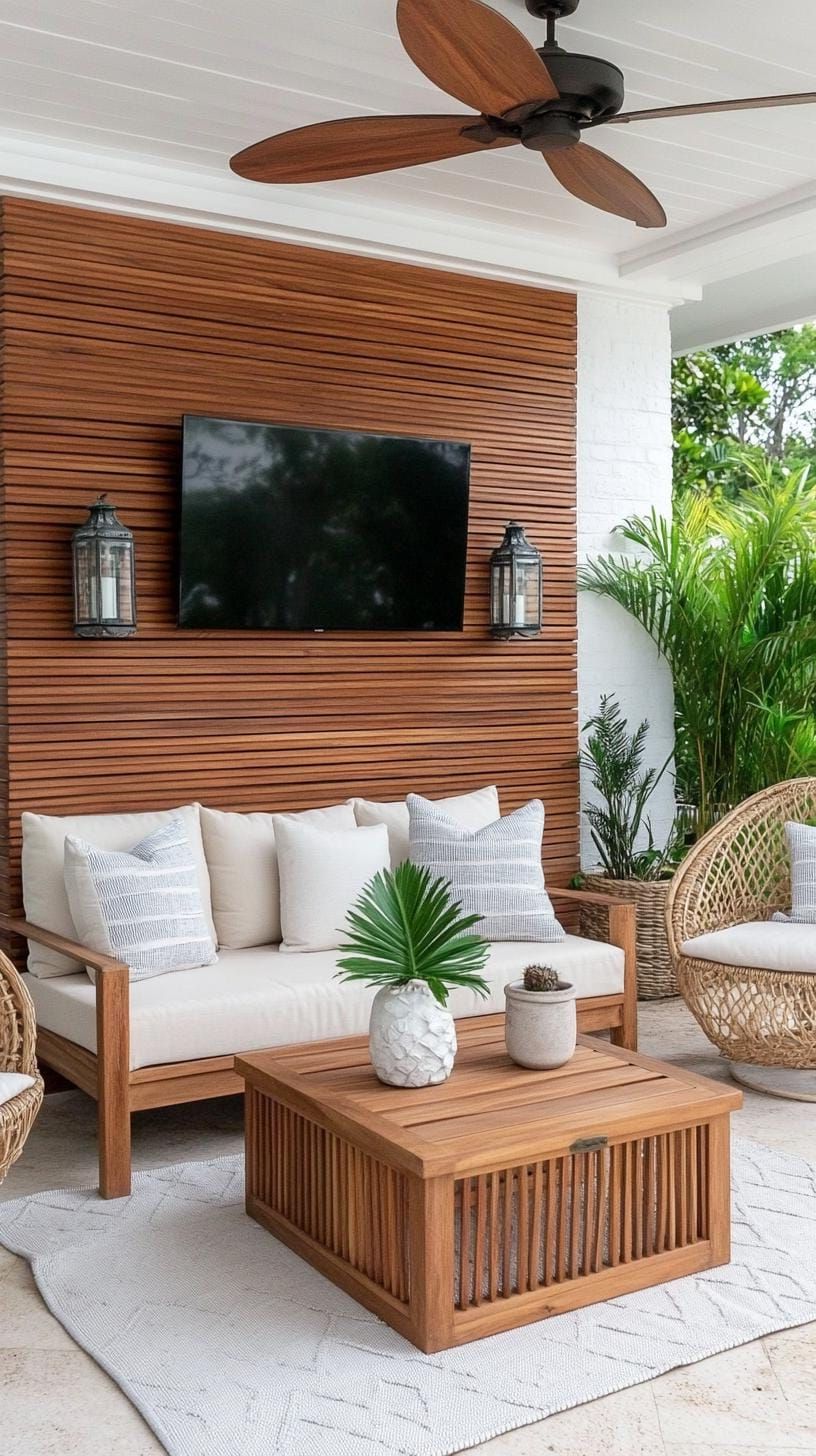 30. Backyard Patio with a Wall-Mounted TV