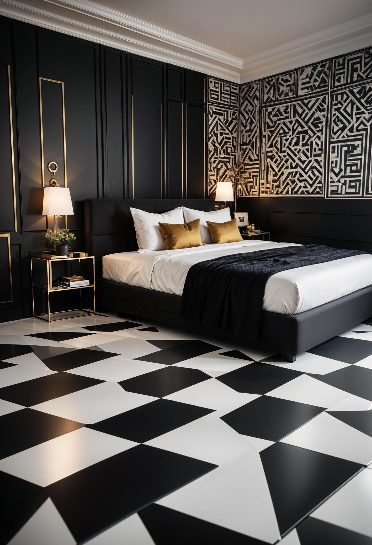 39. Avant-Garde Geometric Bedroom Flooring