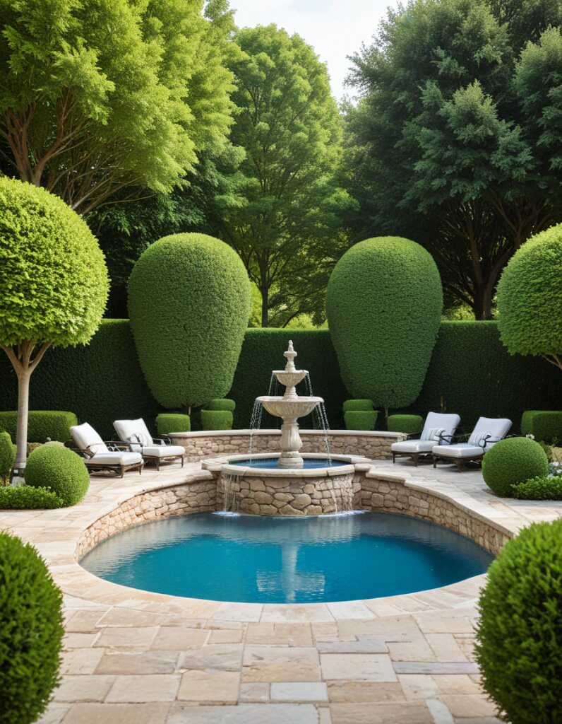 Outdoor Pools with Decorative Fountains