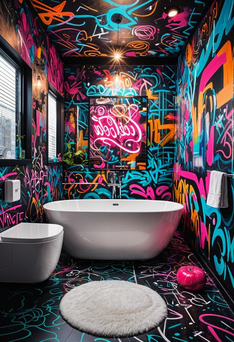 15. Bold Neon Graffiti Wall Murals