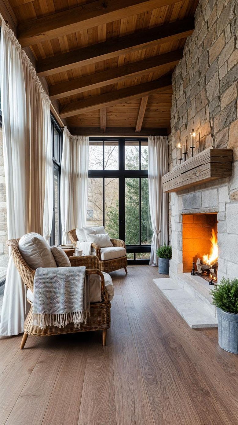 13. A Porch Retreat With Fireplace and Drapes - photo 2